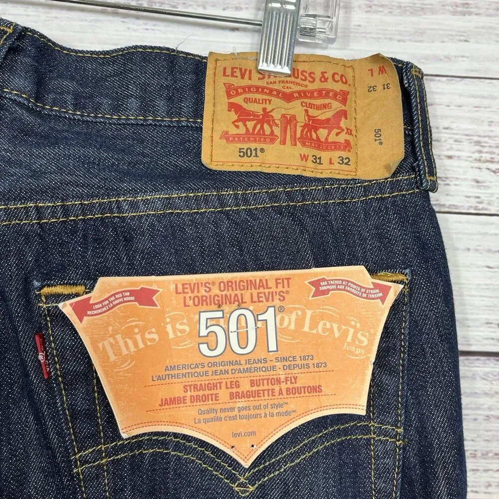 Levi's Men's 501 31x32 Original Straight Fit Jeans Dark Wash Button Fly